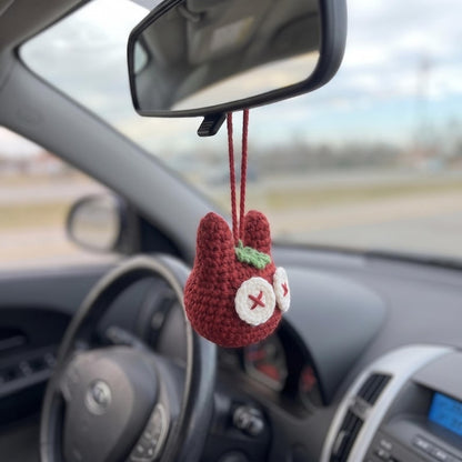 Handmade Crochet Tomato Cat Charm for Car Mirror