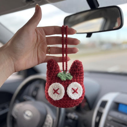 Handmade Crochet Tomato Cat Charm for Car Mirror