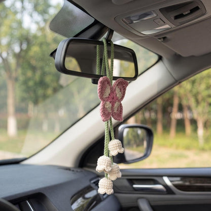 Handmade Crochet Butterfly Car Mirror Charm with Lily of the Valley Flowers