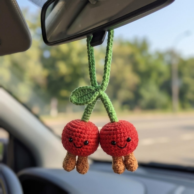 Handmade Crochet Butterfly Car Mirror Charm with Lily of the Valley Flowers