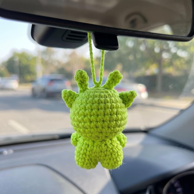 Handmade Lime Green Cat Crochet Car Charm Keychain