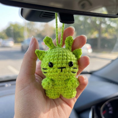 Handmade Lime Green Cat Crochet Car Charm Keychain