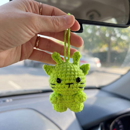 Handmade Lime Green Cat Crochet Car Charm Keychain