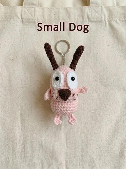 Scared Pink Dog Crochet Keychain, Handmade Amigurumi Puppy, Funny Dog Bag Charm, Cute Gift for Dog Lovers