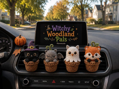 Halloween Crochet Car Vent Clip, Cute Car Decor, Handmade Spooky Car Charm, Witchy Woodland Pals Car Accessories