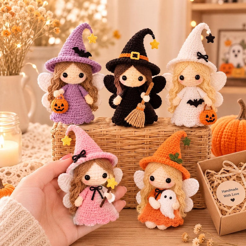 Mini Crochet Witch Doll, Cute Halloween Amigurumi, Spooky Pocket Hug, Handmade Fall Decor, Witchy Party Favor, Goth Girl Gift