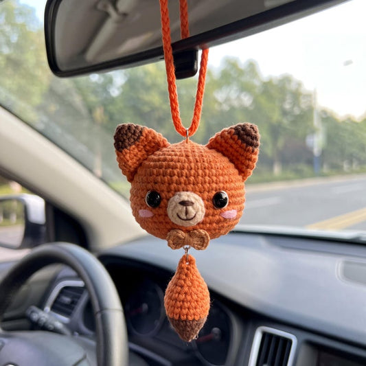 Handmade Crochet Fox Rearview Mirror Charm for Car Lovers