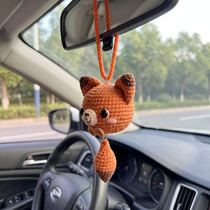 Handmade Crochet Fox Rearview Mirror Charm for Car Lovers