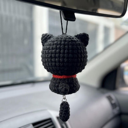 Handmade Crochet Cat Charm for Car Rearview Mirror
