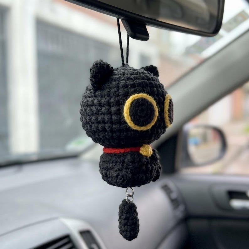 Handmade Crochet Cat Charm for Car Rearview Mirror