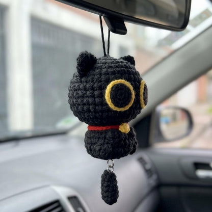 Handmade Crochet Cat Charm for Car Rearview Mirror