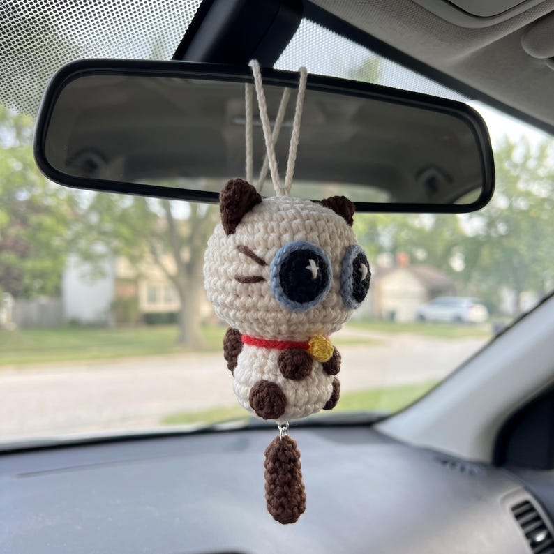 Handmade Crochet Cat Charm for Car Rearview Mirror