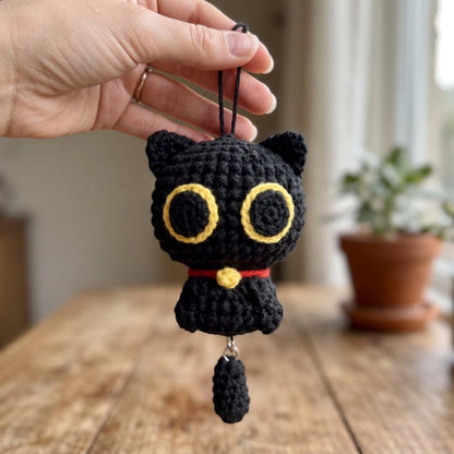 Handmade Crochet Cat Charm for Car Rearview Mirror