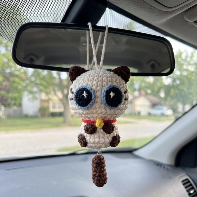 Handmade Crochet Cat Charm for Car Rearview Mirror
