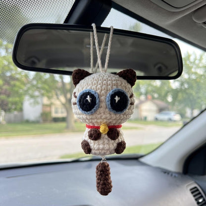 Handmade Crochet Cat Charm for Car Rearview Mirror