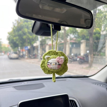 Handmade Kawaii Cat Car Charm — Cute Crochet Rearview Mirror Hanging