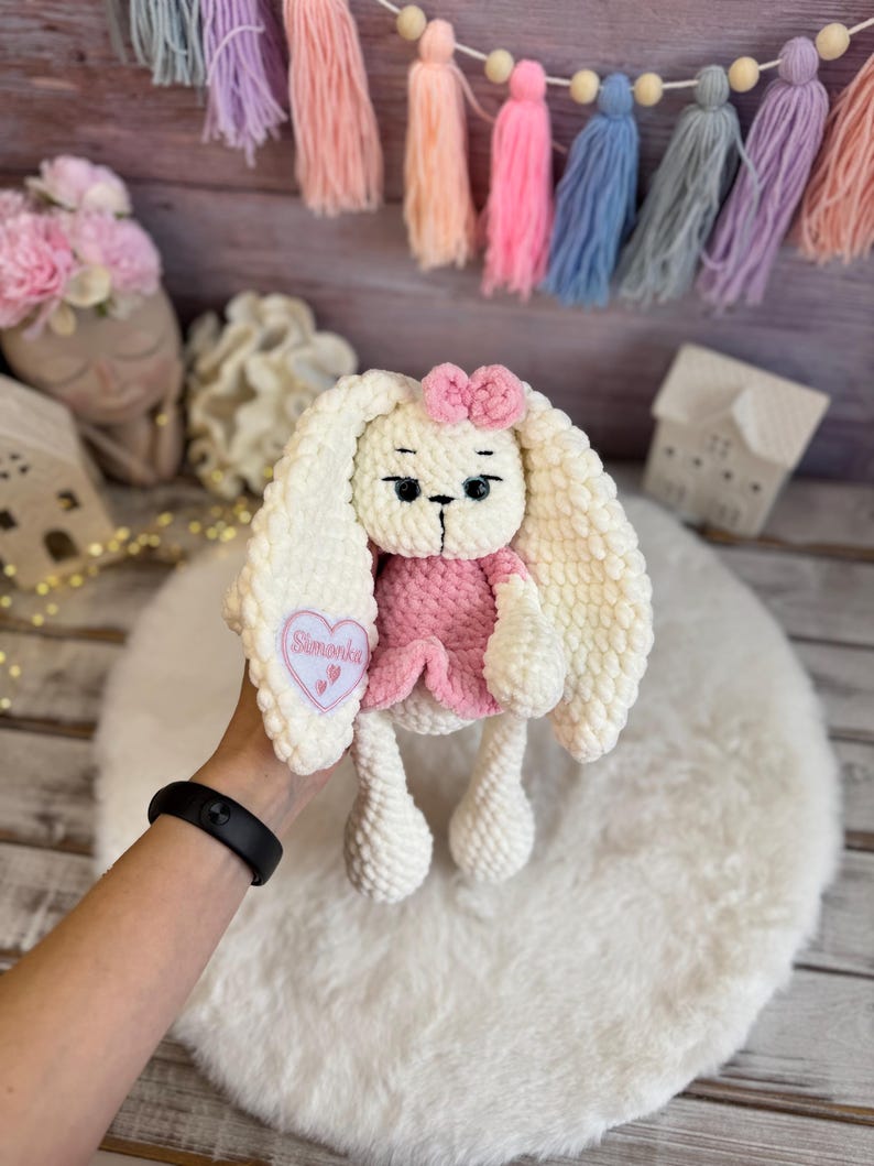 Personalized Crochet Bunny with Name, Custom Rabbit Keepsake, Handmade Bunny Figure, Easter Bunny Decor, Personalized Gift, Spring Decor