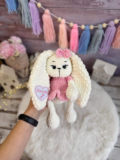 Personalized Crochet Bunny with Name, Custom Rabbit Keepsake, Handmade Bunny Figure, Easter Bunny Decor, Personalized Gift, Spring Decor