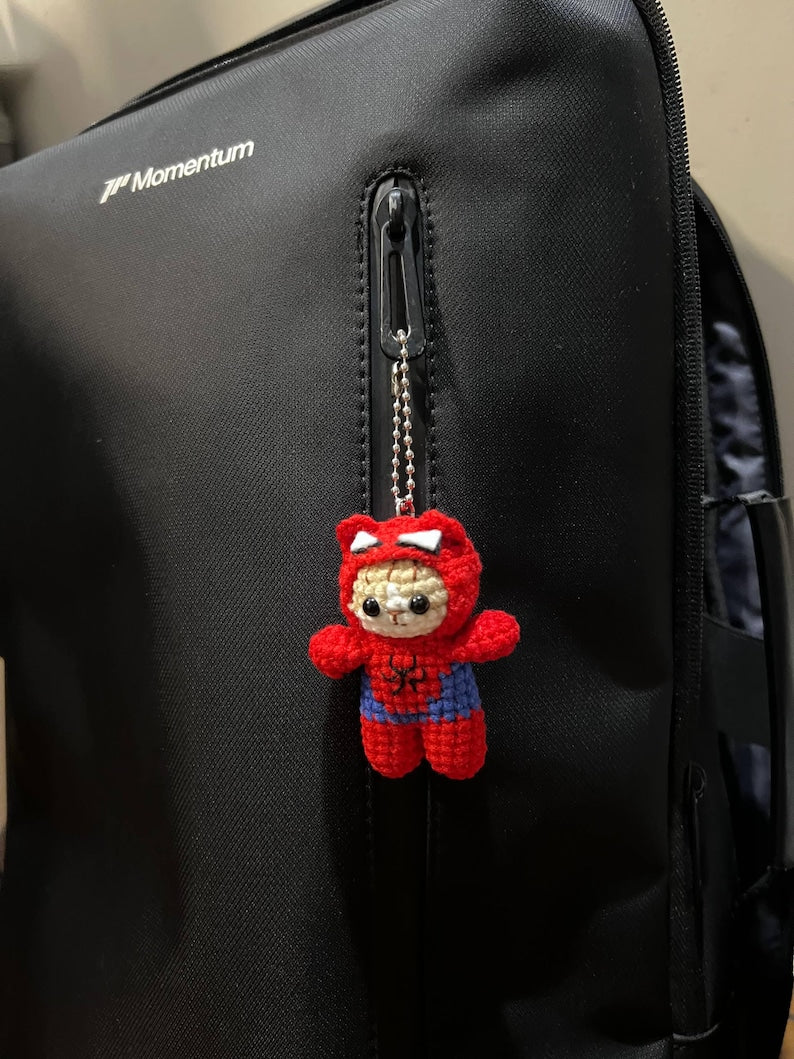 Spider Cat Crochet Keychain – Handmade Amigurumi Kitty Bag Charm, Cat Lover Gift, Backpack Accessory