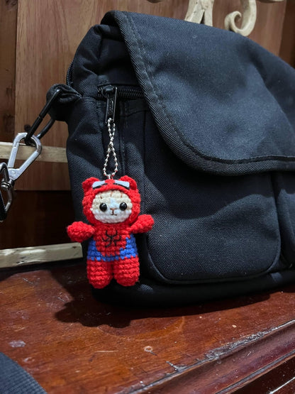 Spider Cat Crochet Keychain – Handmade Amigurumi Kitty Bag Charm, Cat Lover Gift, Backpack Accessory