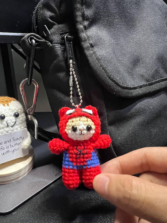 Spider Cat Crochet Keychain – Handmade Amigurumi Kitty Bag Charm, Cat Lover Gift, Backpack Accessory