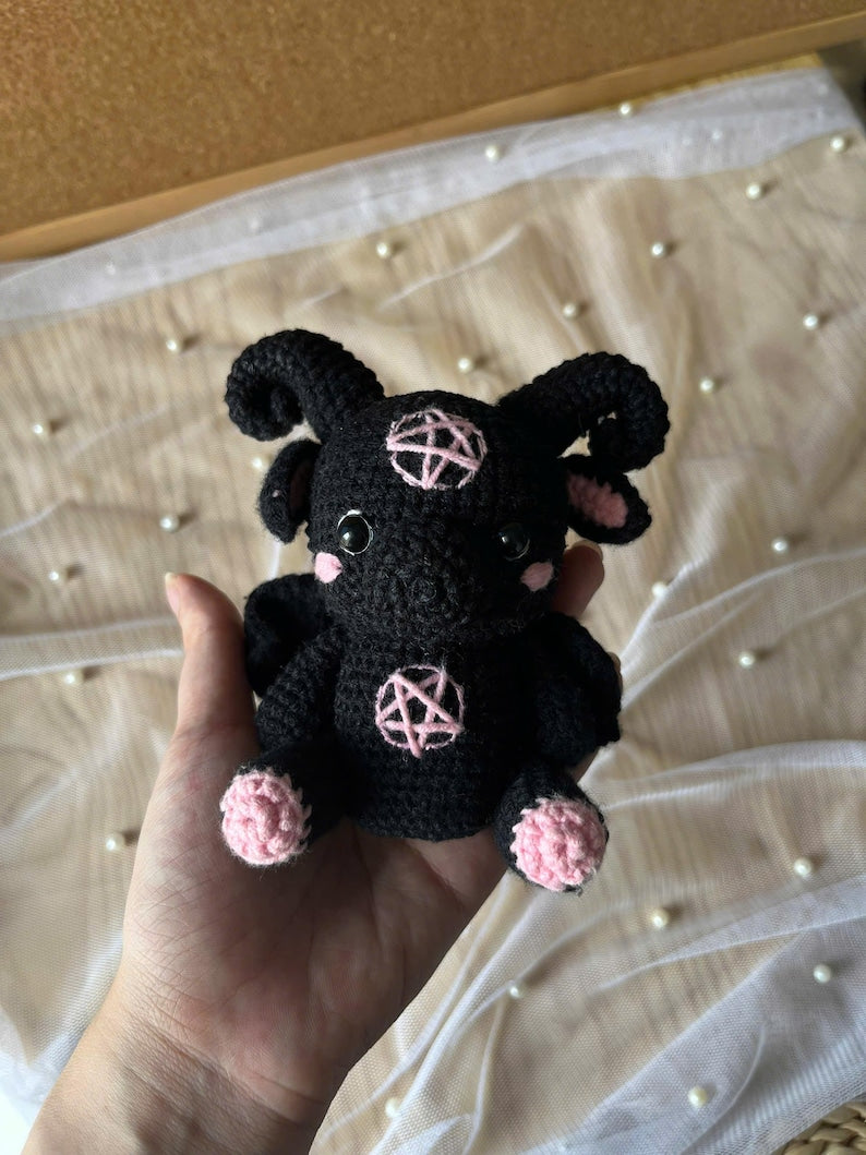 Handmade Gothic Ram Amigurumi — Dark Kawaii Witchy Crochet Plushie