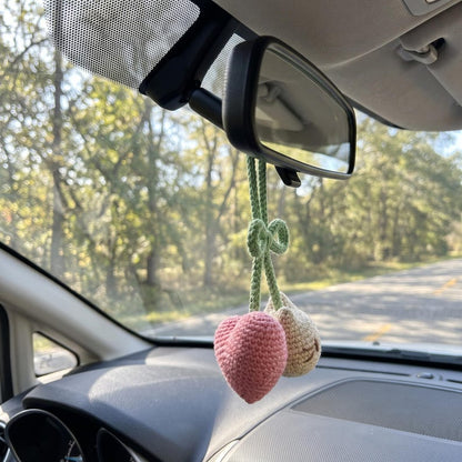 Crochet Cat Heart Car Hanging, Handmade Rearview Mirror Charm, Kawaii Amigurumi Decor