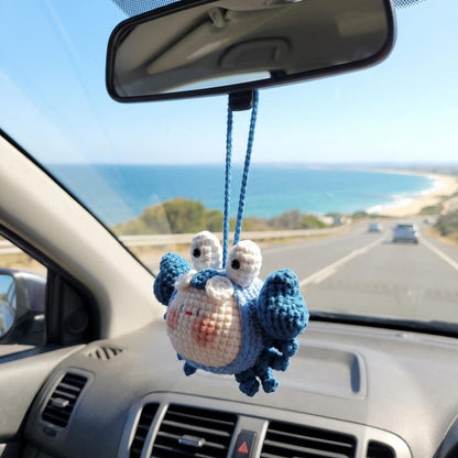 Handmade Kawaii Crab Crochet Car Charm with Rearview Mirror Hanger