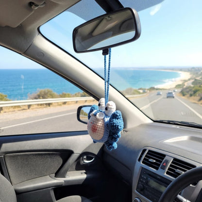 Handmade Kawaii Crab Crochet Car Charm with Rearview Mirror Hanger
