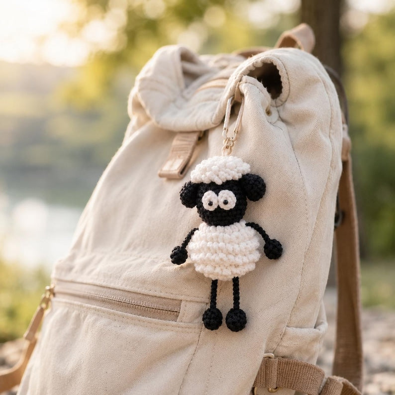 Crochet Black Sheep Charm | Amigurumi Car Mirror Hanger | Cute Handmade Bag Charm | Sheep Gift for Her
