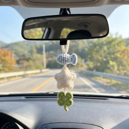 Handmade Crochet Car Charm with Fish, Star & Clover for Rearview Mirror