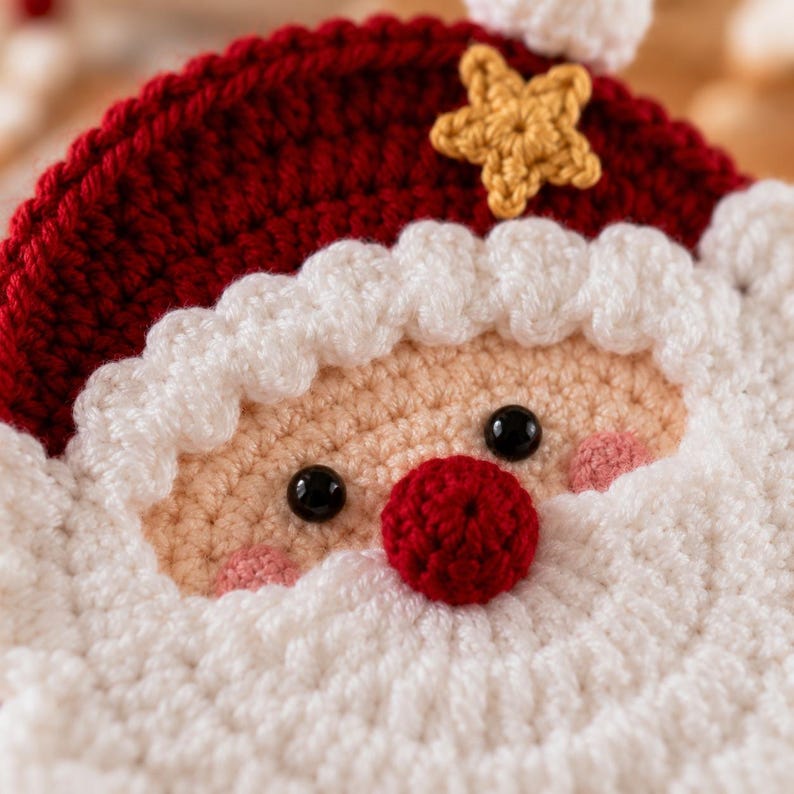 Santa Crochet Coaster, Christmas Mug Rug, Holiday Cup Mat, Handmade Decor, Stocking Stuffer, Secret Gift