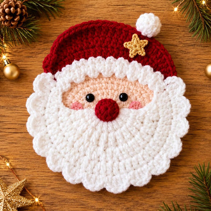Santa Crochet Coaster, Christmas Mug Rug, Holiday Cup Mat, Handmade Decor, Stocking Stuffer, Secret Gift