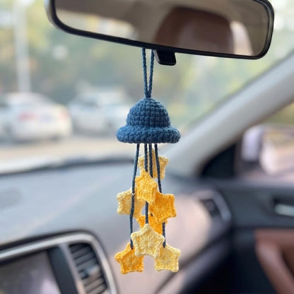Handmade Crochet Wizard Hat Car Charm with Dangling Stars