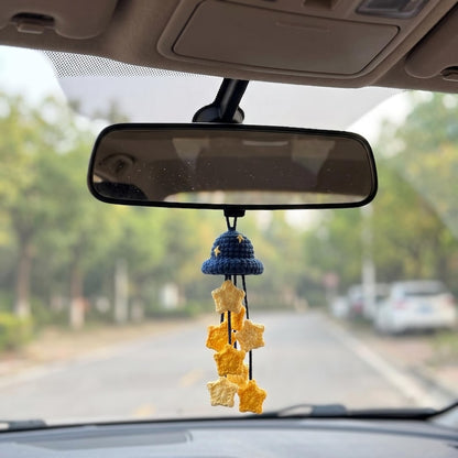 Handmade Crochet Wizard Hat Car Charm with Dangling Stars