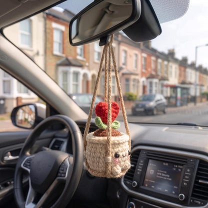 Handmade Crochet Car Mirror Charm, Cute Sprout Plant Hanging Decoration
