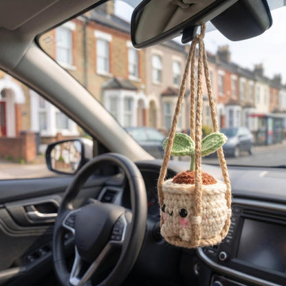 Handmade Crochet Car Mirror Charm, Cute Sprout Plant Hanging Decoration