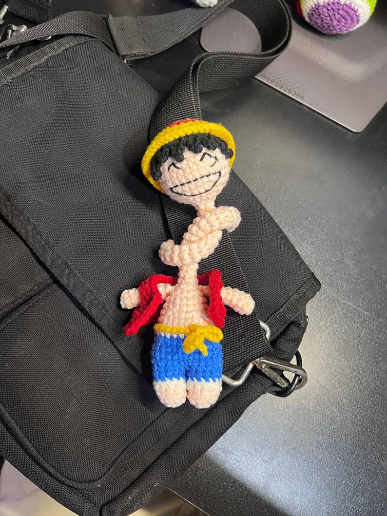 Straw Hat Boy Long Neck Crochet Keychain - Pirate Captain Amigurumi Doll, Anime Gift,