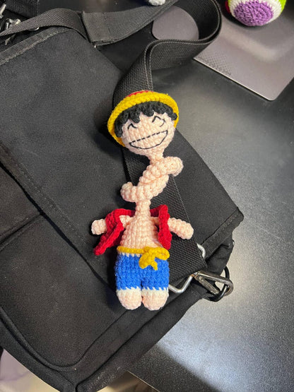 Straw Hat Boy Long Neck Crochet Keychain - Pirate Captain Amigurumi Doll, Anime Gift,