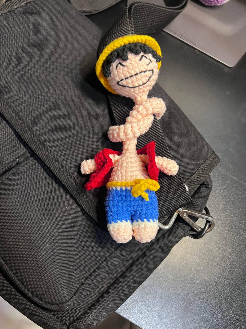 Straw Hat Boy Long Neck Crochet Keychain - Pirate Captain Amigurumi Doll, Anime Gift,