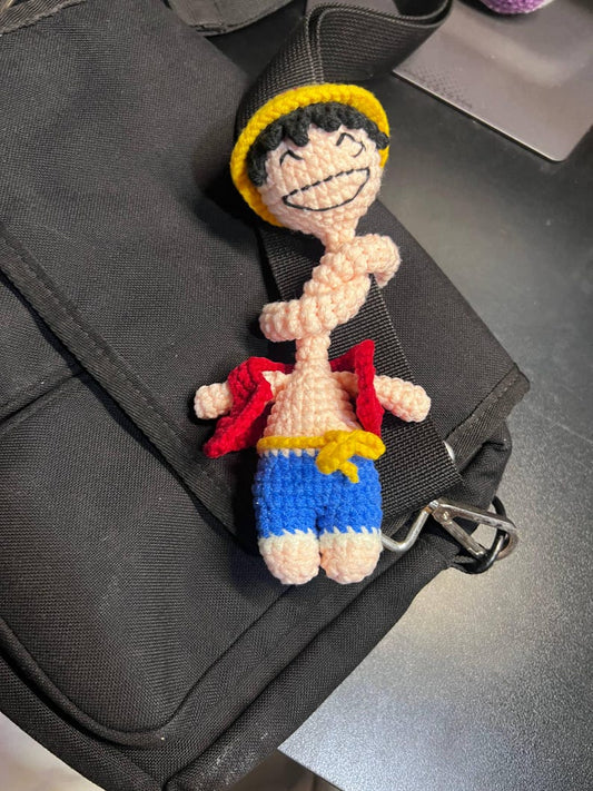 Straw Hat Boy Long Neck Crochet Keychain - Pirate Captain Amigurumi Doll, Anime Gift,