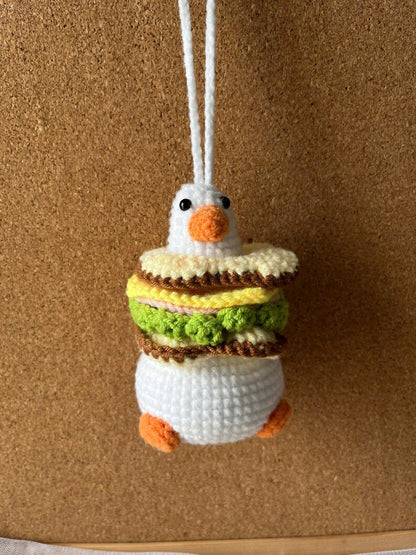 Handmade Kawaii Burger Duck Crochet Car Charm for Rear View Mirror