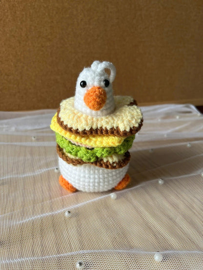 Handmade Kawaii Burger Duck Crochet Car Charm for Rear View Mirror