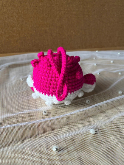 Hot Pink Kawaii Pufferfish Crochet Keychain Handmade Amigurumi Gift