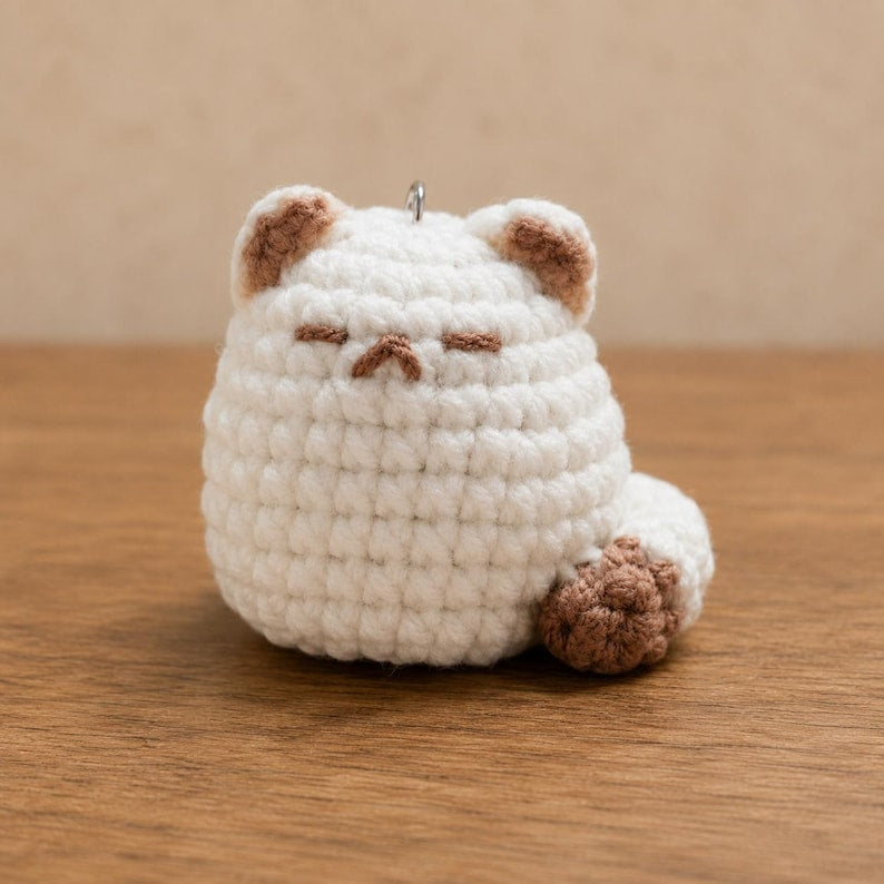 Crochet Mini Cat Keychain - Chubby Amigurumi Kitty Plush, Bag Charm, Gift for Cat Lovers