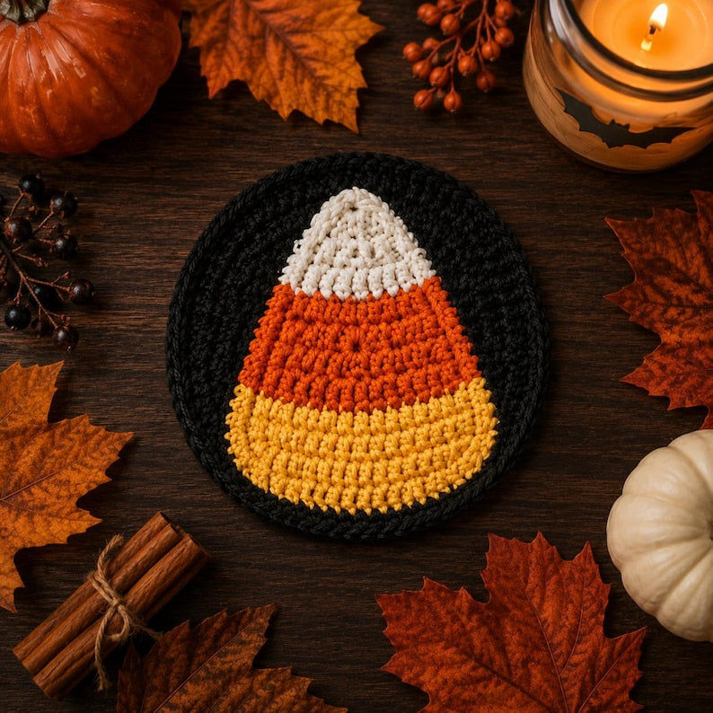 Halloween Crochet Coaster | Handmade Spooky Cup Mat, Cute Ghost Pumpkin Decor, Fall Table Gift