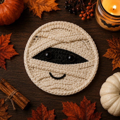 Halloween Crochet Coaster | Handmade Spooky Cup Mat, Cute Ghost Pumpkin Decor, Fall Table Gift