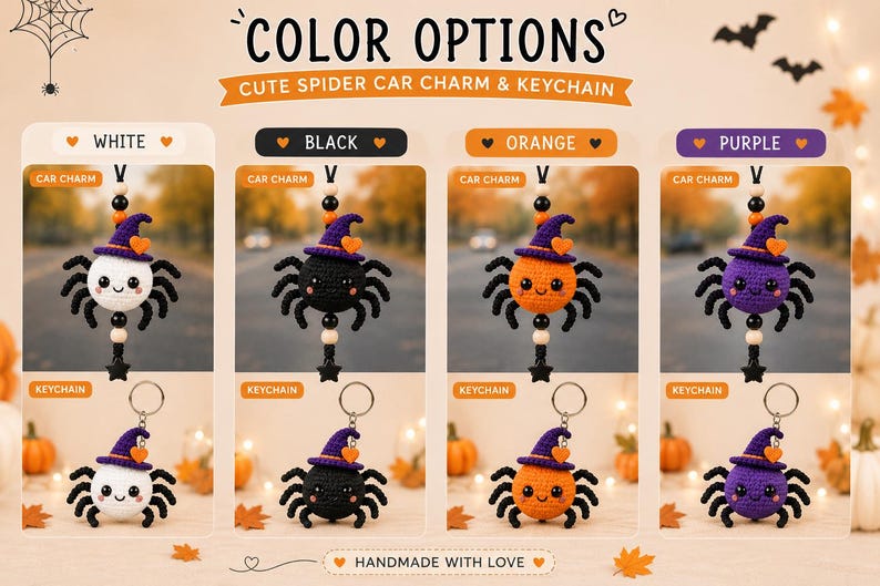 Halloween Crochet Spider Car Charm, Cute Spider Keychain, Witch Spider Rearview Mirror Hanging, Handmade Halloween Gift, Spooky Cute Decor
