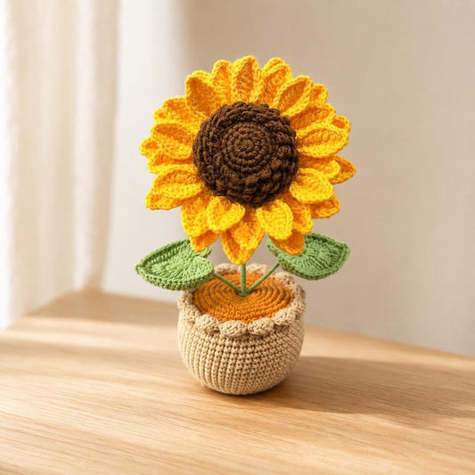Crochet Sunflower Pot | Handmade Yarn Flower Gift | Cute Desk Decor for Her | Mini Crochet Plant