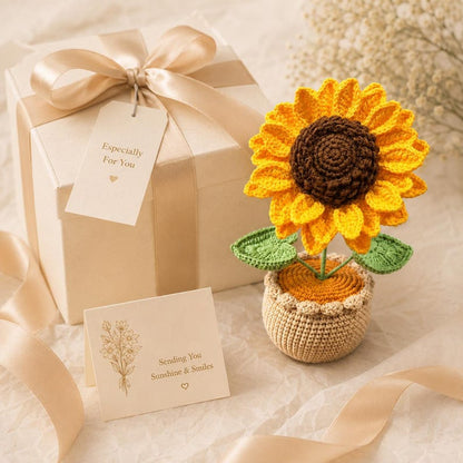 Crochet Sunflower Pot | Handmade Yarn Flower Gift | Cute Desk Decor for Her | Mini Crochet Plant